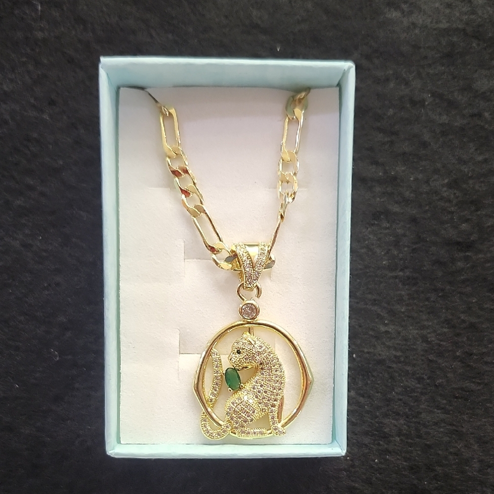 Elegant Gold Necklace with Green Accents